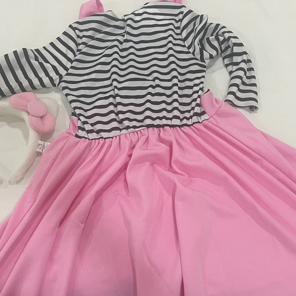 Hello Kitty Striped Pink Dress with Bow Headband size 8-10
